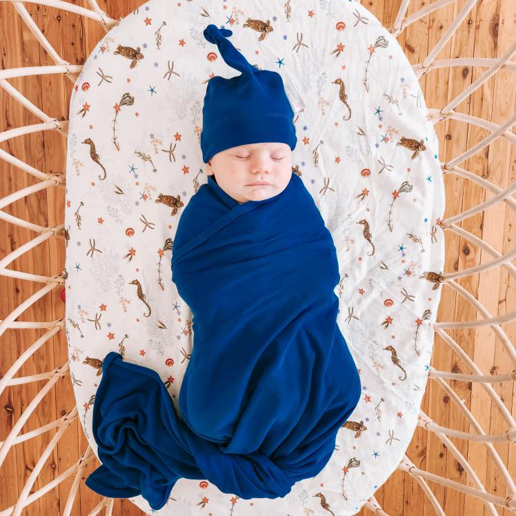 Jersey Swaddle & Matching Head Piece - Sapphire