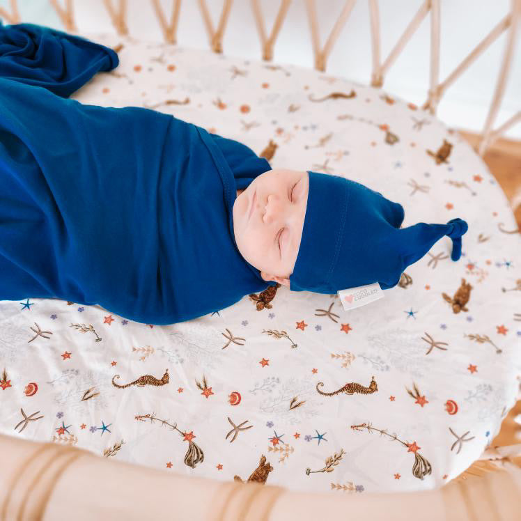 Jersey Swaddle & Matching Head Piece - Sapphire