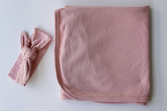 Jersey Swaddle & Matching Head piece - Rose