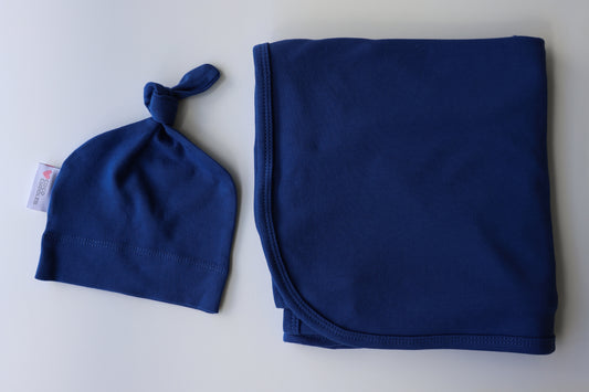 Jersey Swaddle & Matching Head Piece - Sapphire